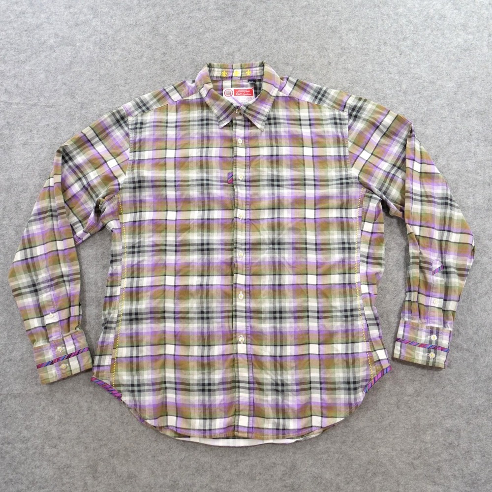 Robert Graham Shirt Mens Extra Large Purple Plaid Long Sleeve Button Laundered